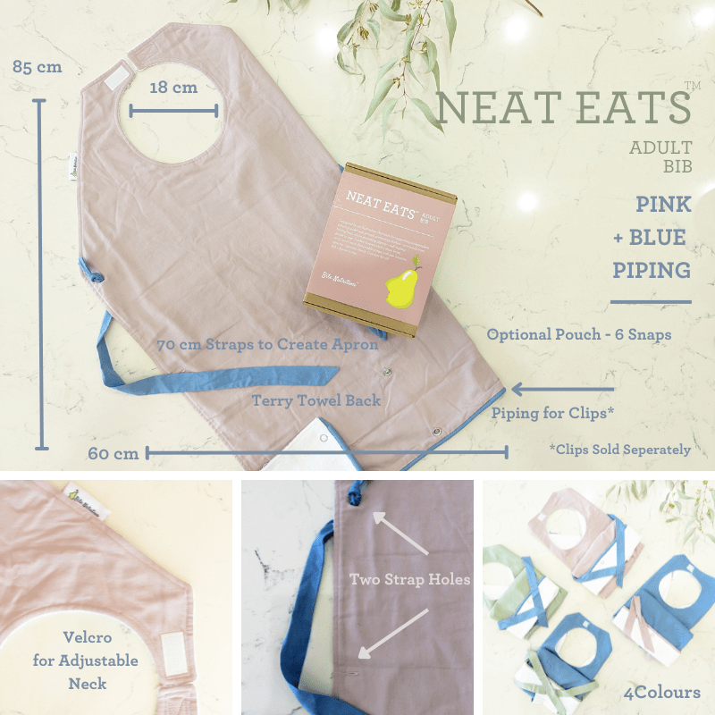 Neat Eats Adult Bib Pink with Blue