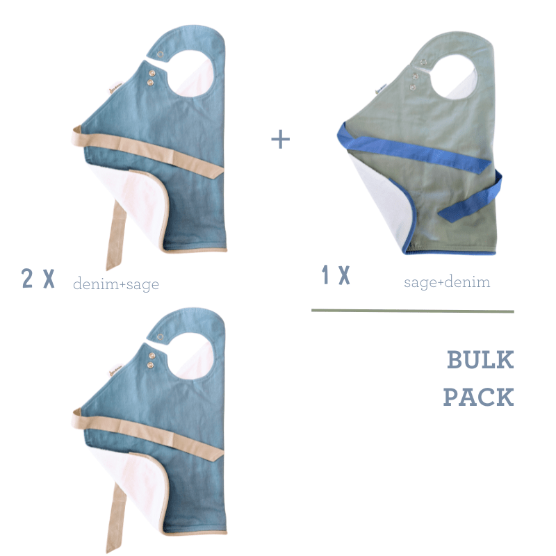 NEAT EATS Baby Bib -3 Pack Sage+Denim - SAVE 30%