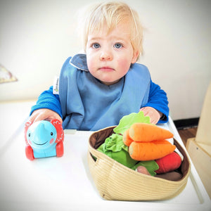 Neat Eats Blue with Green Piping Baby Bib